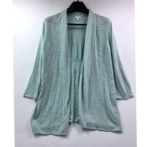 Caslon Womens Cardigan Duster Light Blue Open Front Ruched Waist XL